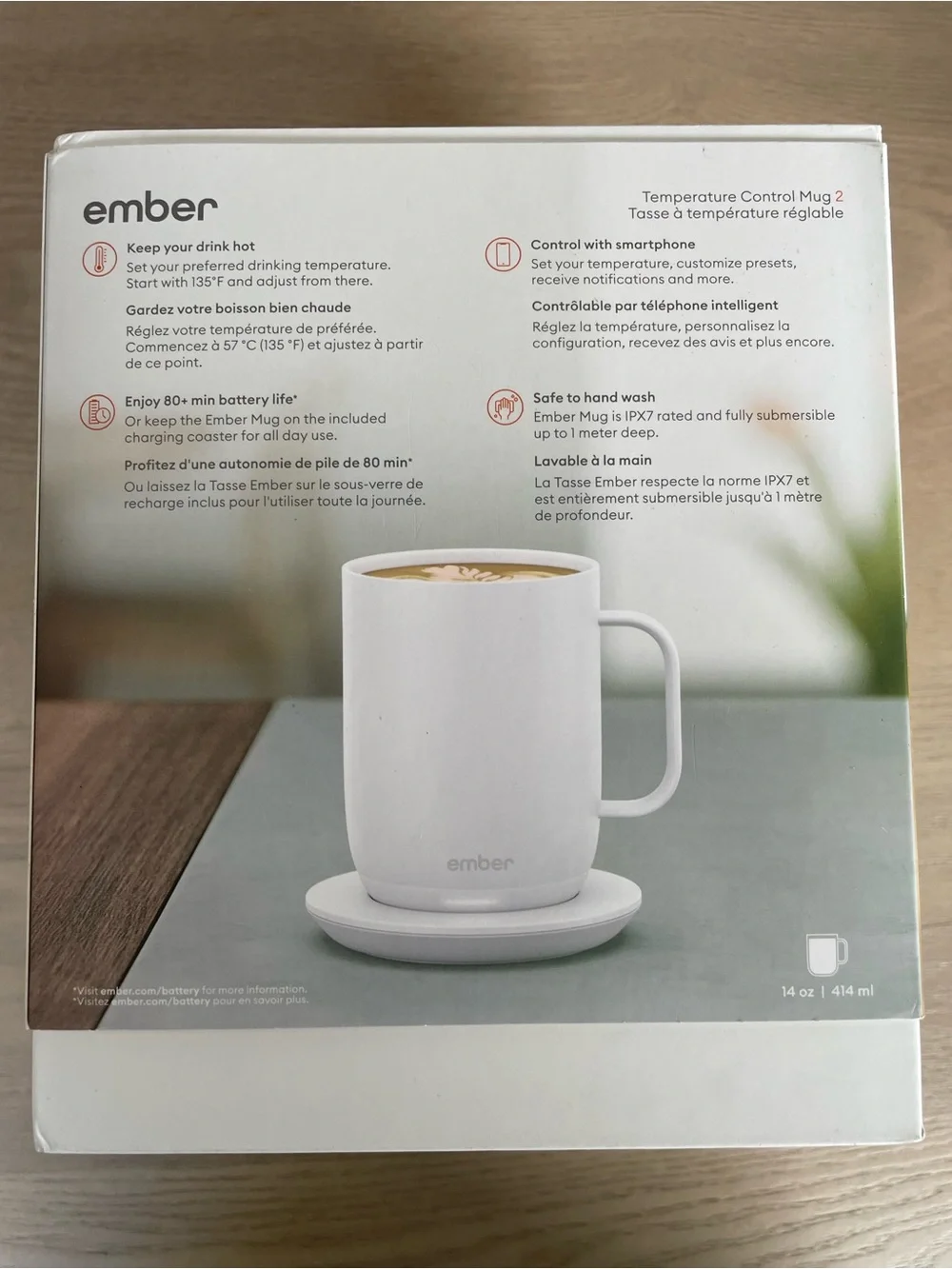 NEW in box Ember Temperature Control Mug 2 — White Smart Heated Coffee Mug $150